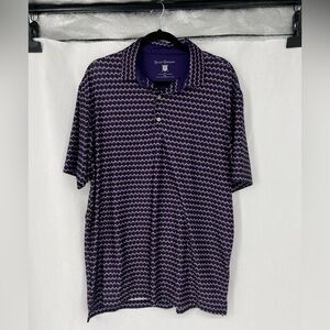 Hickey Freeman Purple Wave-Pattern Short Sleeve Polo